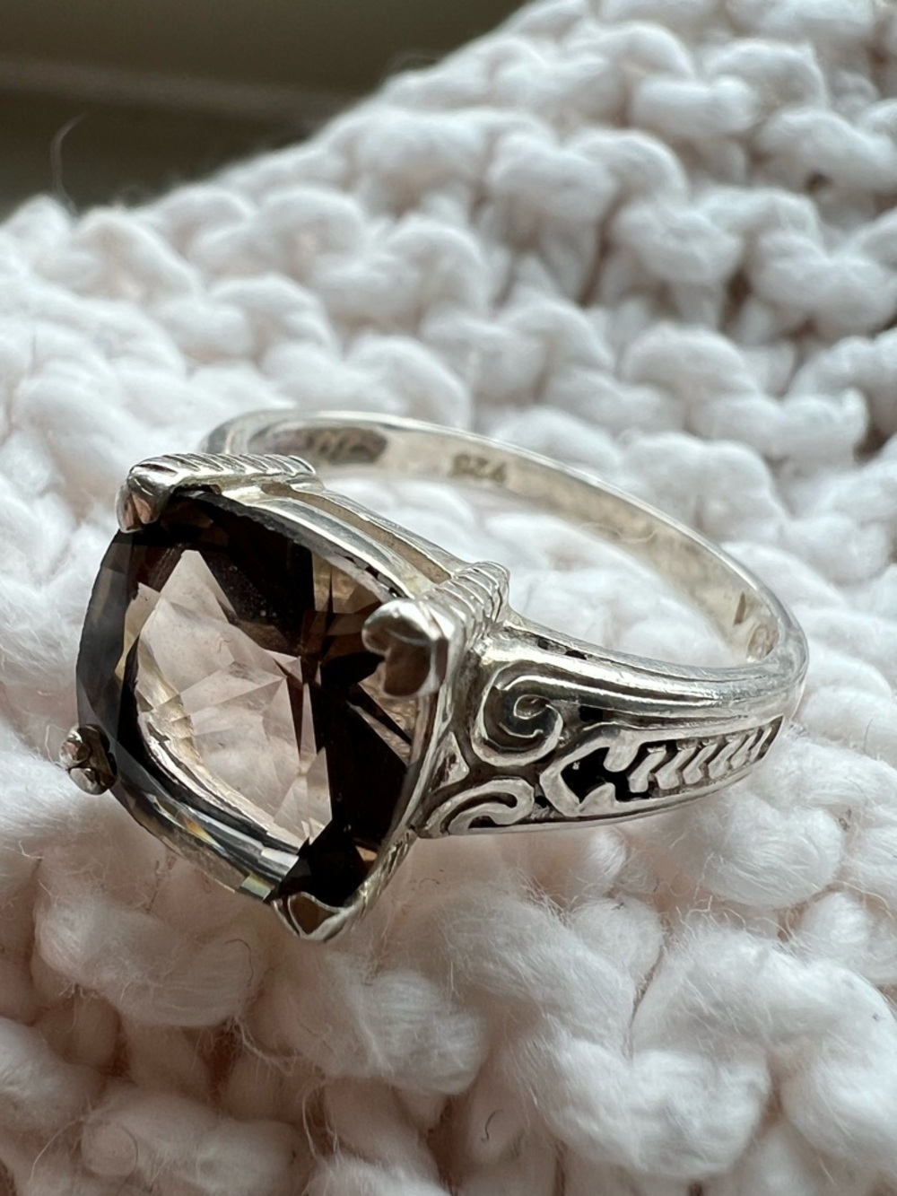 Vintage Sterling Silver Smoky Quartz ring size 8 925